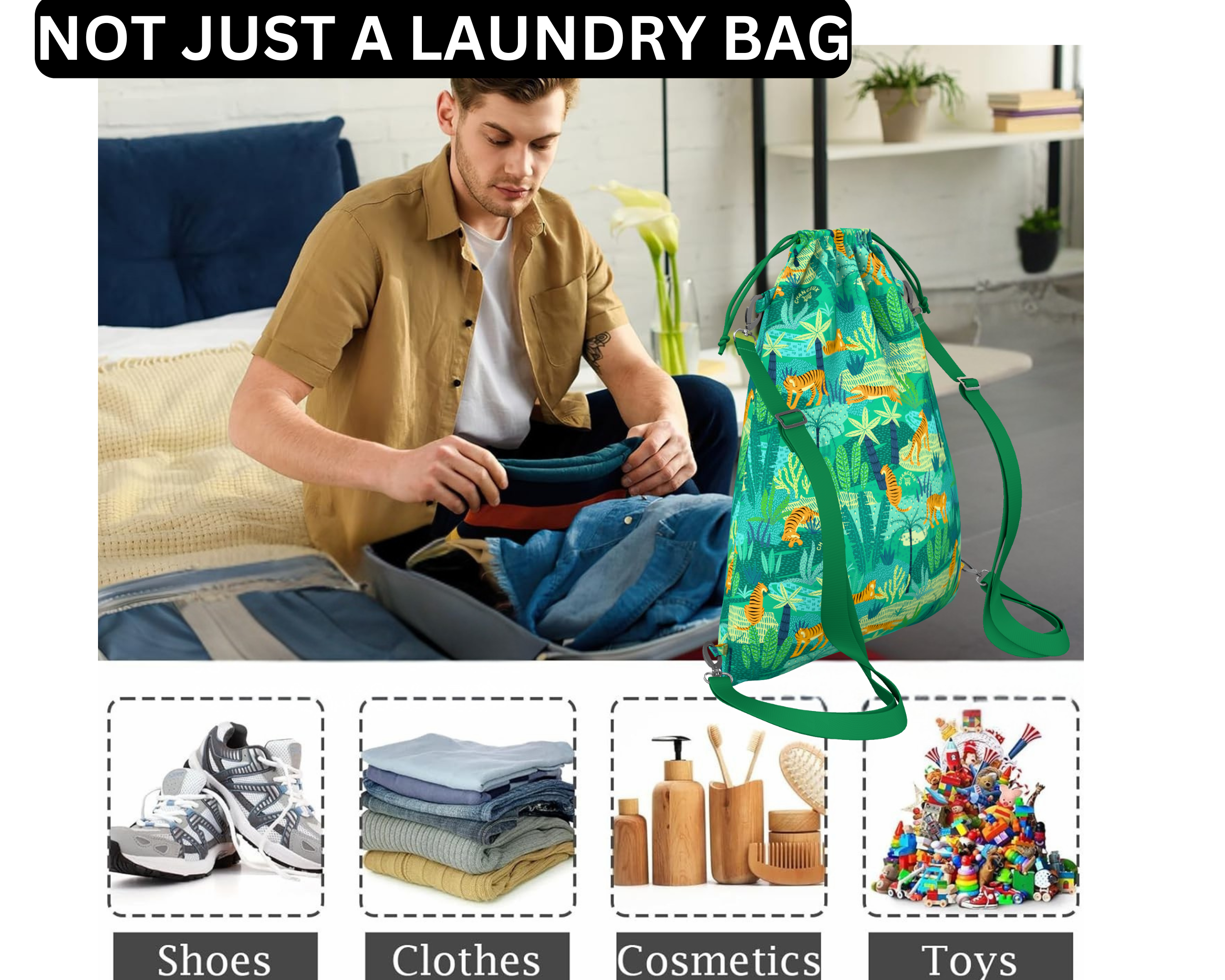 Waterproof Travel Laundry Bags#Color_GreenTiger