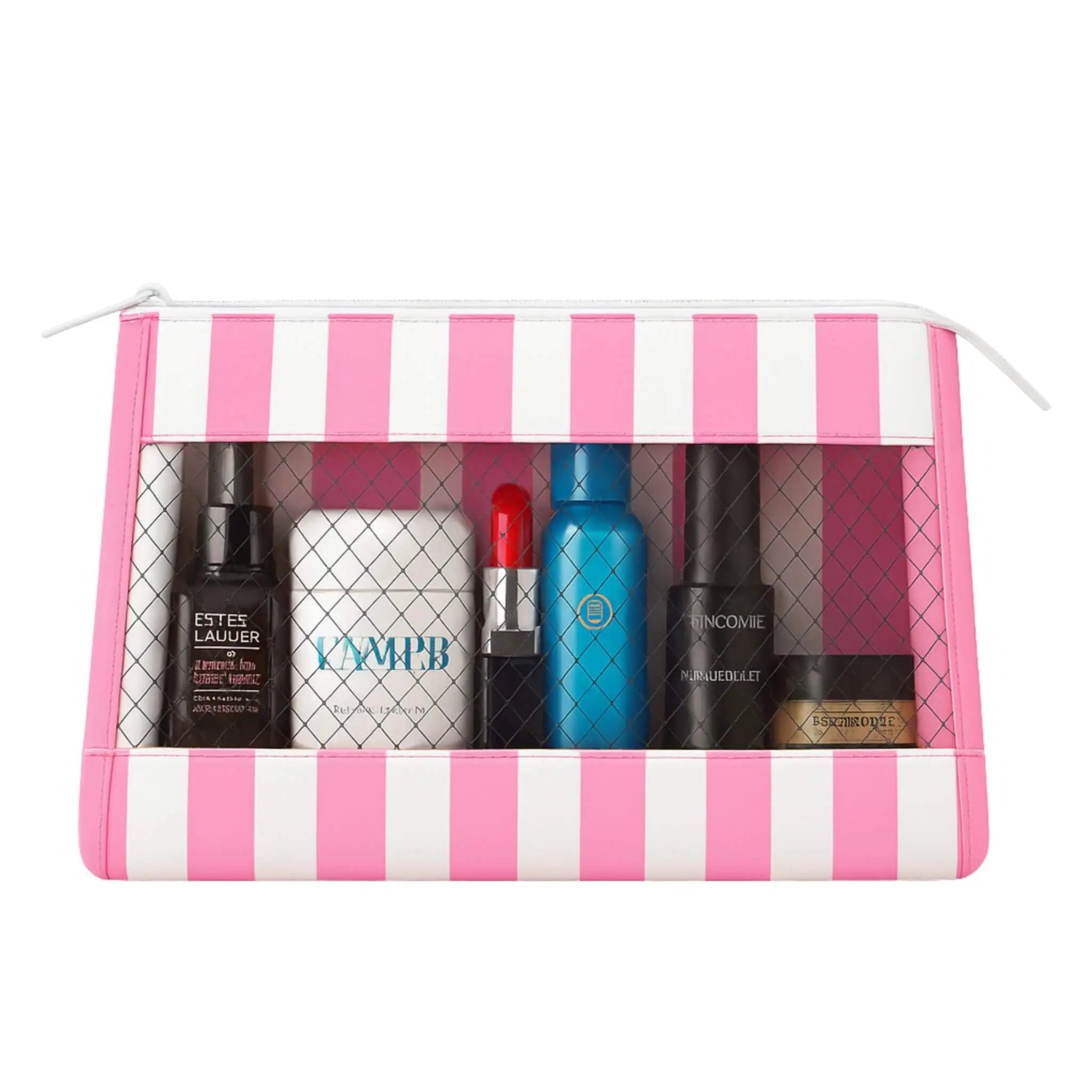 Mesh Organizer Pouch#Color_Mesh Pouch - Pink Stripes