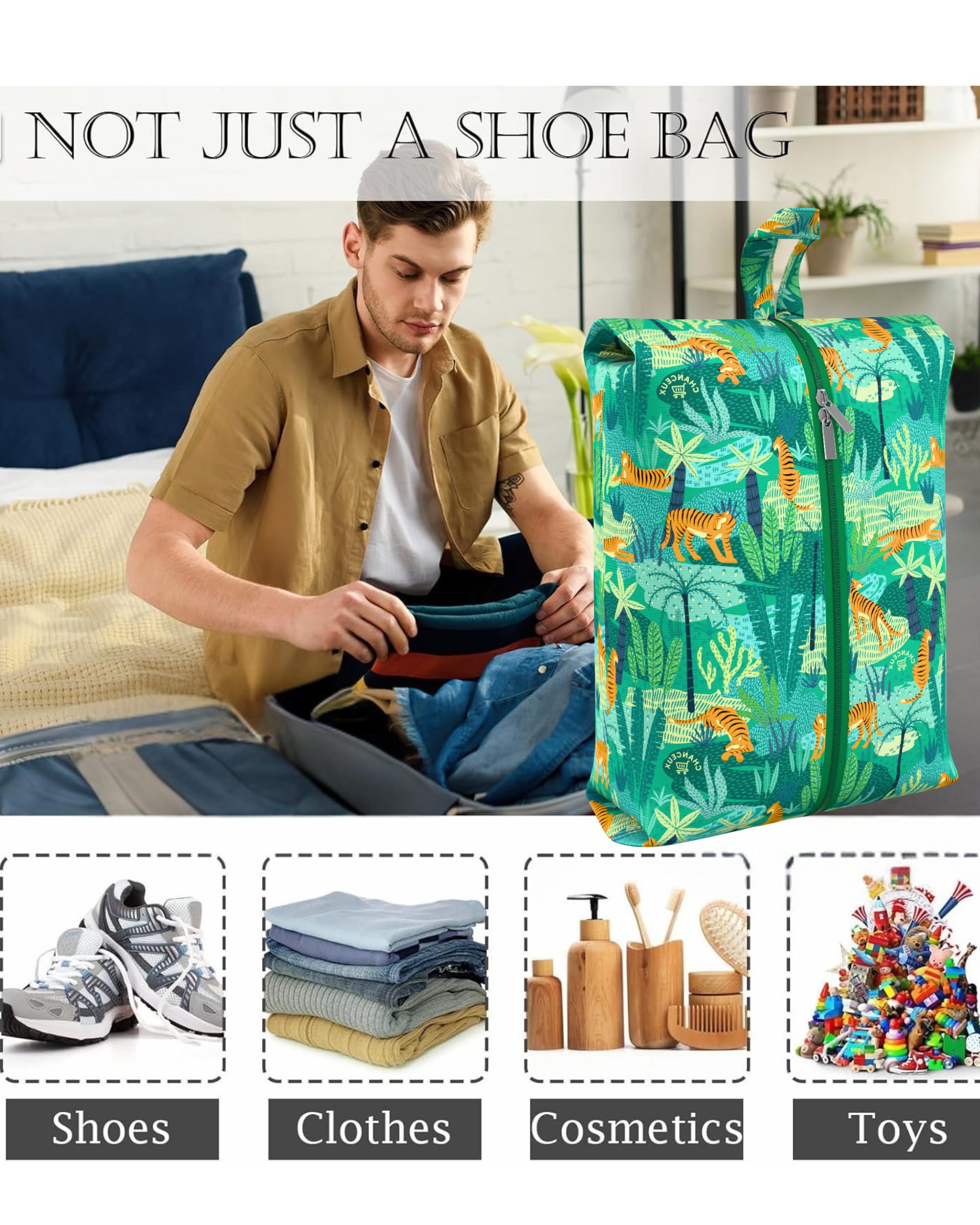Waterproof Travel Shoe Bags#Color_GreenTiger