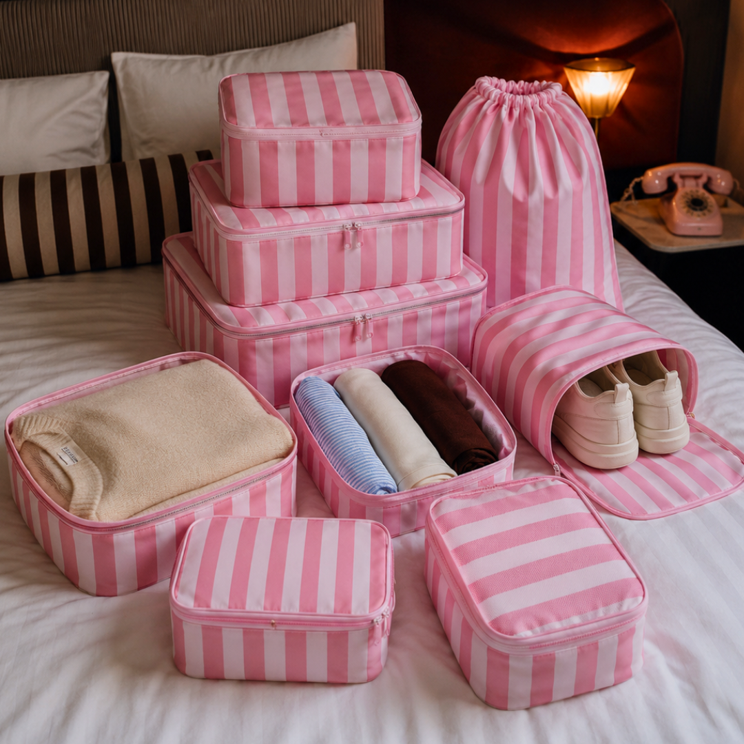 8 Pcs Essential Kit#Color_Pink Stripes 8E