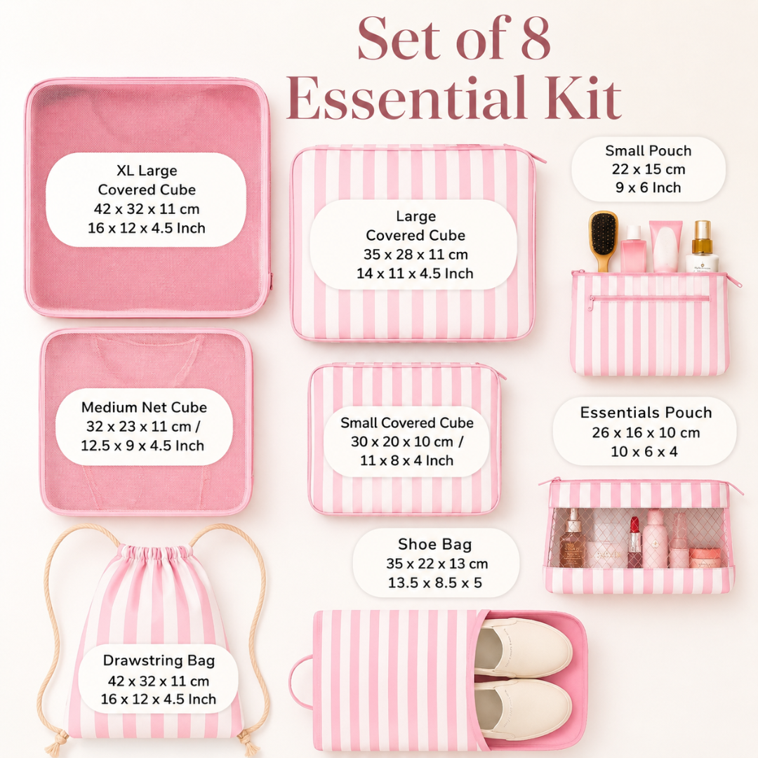 8 Pcs Essential Kit#Color_Pink Stripes 8E