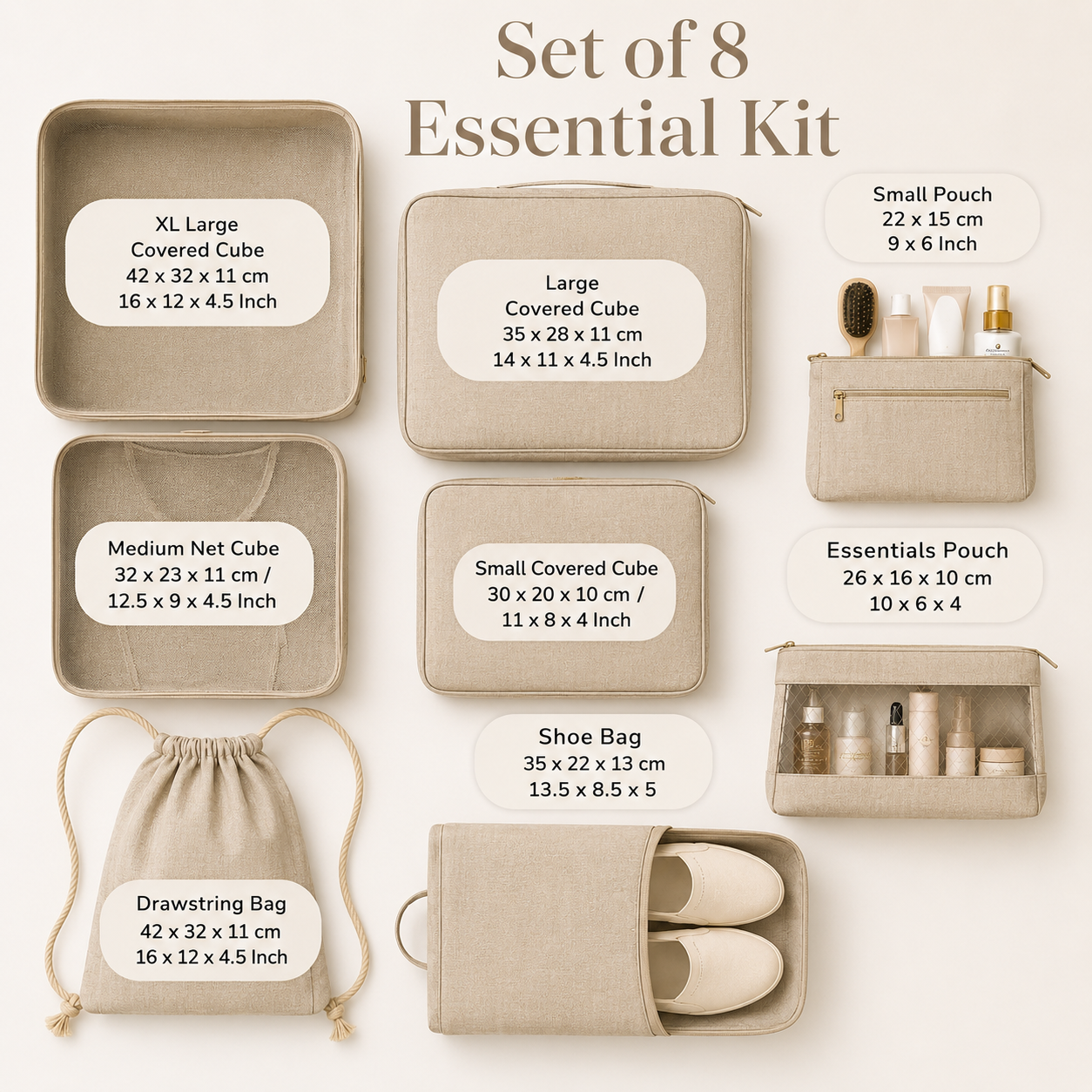 8 Pcs Essential Kit#Color_Oatmeal beige 8E