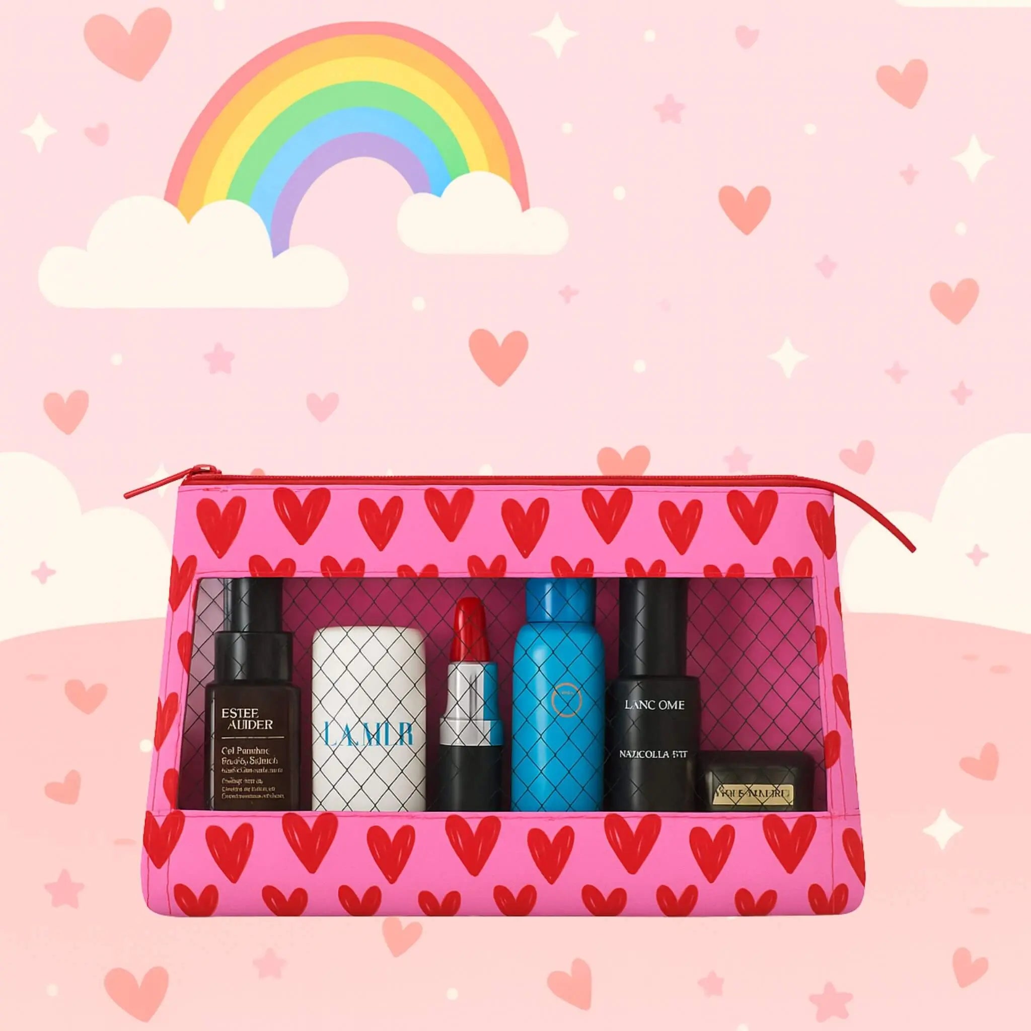 Mesh Organizer Pouch#Color_Mesh Pouch - Cute Hearts