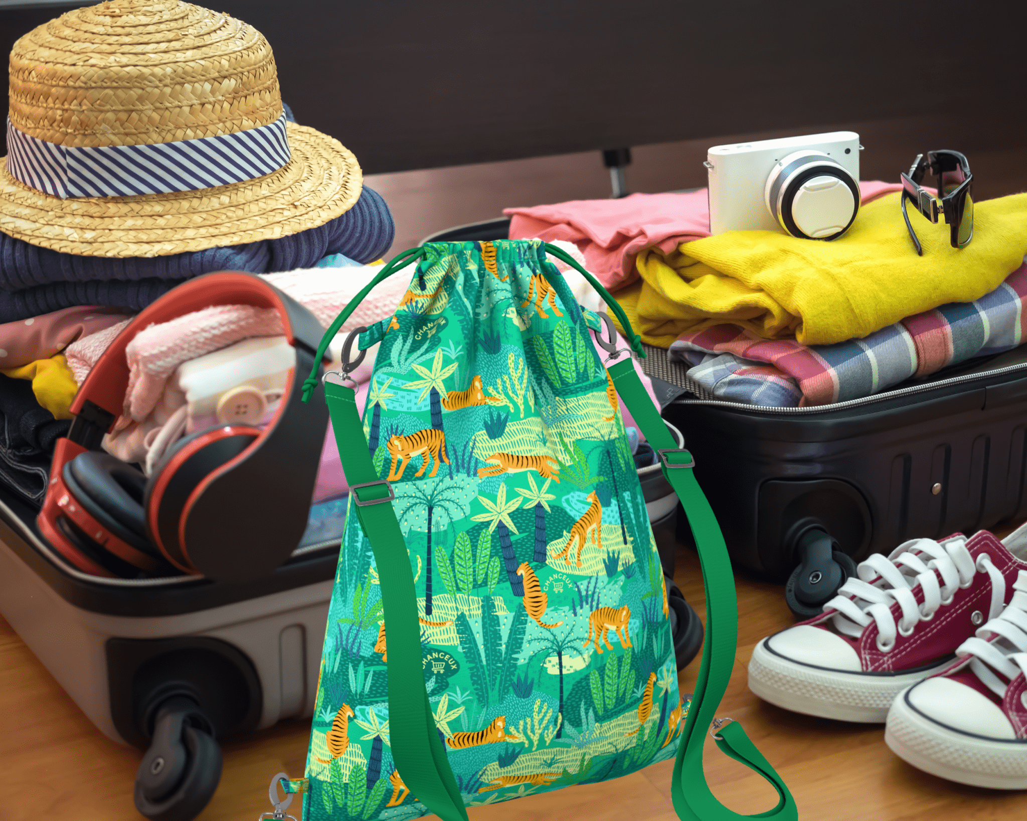 Drawstring Bagpack#Color_GreenTiger